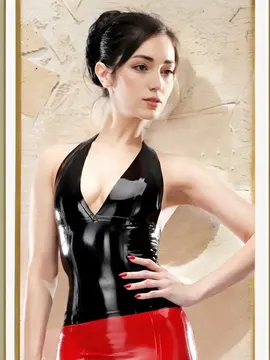 Women V Neck Sleeveless Wetlook Latex Top