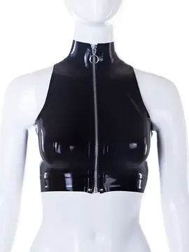Ashleigh Front Thru Zipper Sleeveless Latex Cropped Top