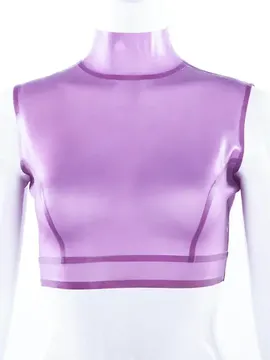 Women Transparent Stand Collar Latex Top