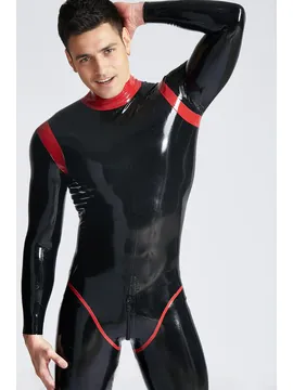 Male Long Sleeves Contrast Color Trim Oberon Latex Catsuit