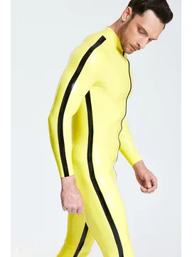 Mid-height Neck Collar Male Contrast Strips Latex Catsuit