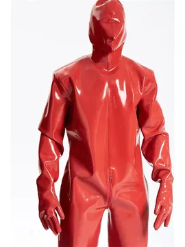 Male Loose-fitting Total Enclosure Industrial Suit Hooded Heavy Latex Catsuit
