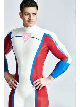 Male Chest Double Diamond Insignia Latex Catsuit