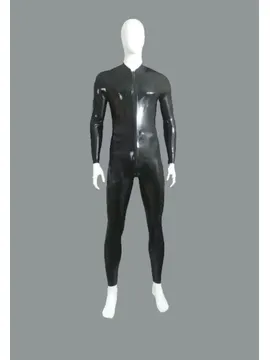 Unique Pouch Front and Thru Zip Full Length Latex Catsuit