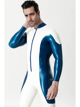 Two-color Contrast Long-sleeved Latex Catsuit