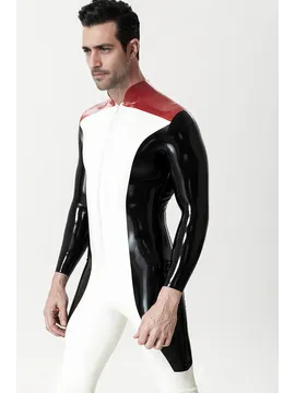 Male Three Contrasting Colors Penguin Patrol Latex Catsuit