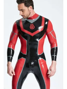 Supply Male Long Sleeves Color Combinations Small Logo Pattern Nibiru Latex Catsuit
