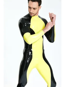Male Front Zig-zag Haddmade Latex Catsuit