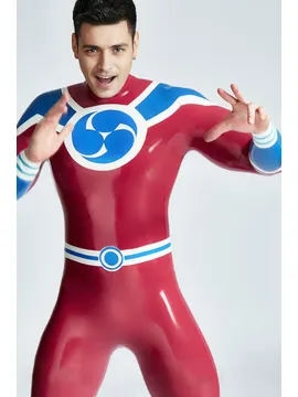 Chest Insignia Triple 9 Motif Male Captain Latex Catsuit