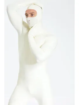 Male Eyes-entry Zipperless Gimp Two Nose Holes Latex Catsuit Attached Gloves and Feet