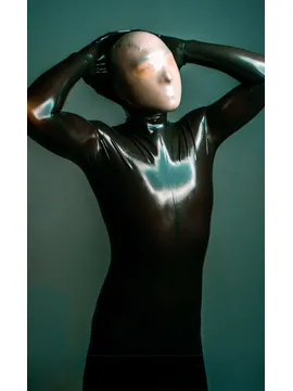Male Face-entry Full Body Latex Catsuit Attached Gloves and Feet