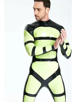 Man Unique Strap Rubber Latex Catsuit
