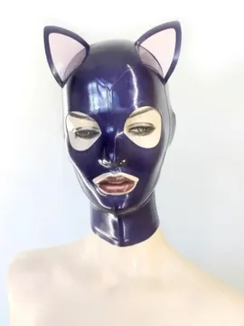 Cat Mask Latex Hood Attached Cat Ears