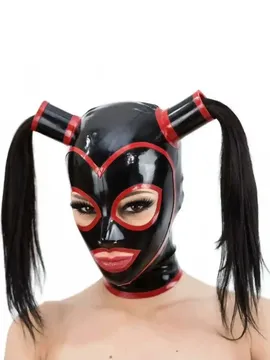 Rubber Mask Latex Hood with Ponytail