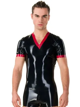 Short Sleeves V-neck Latex Top