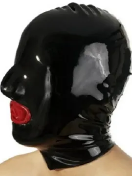 Mouth Condom Back Zipper Panelled Black Mask Latex Hood
