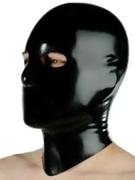 Black Mask Open Eyes Nose Holes Rear Zipper Latex Hood