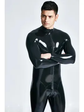 Male Front-zip Leotard Pattern Seaming Latex Catsuit